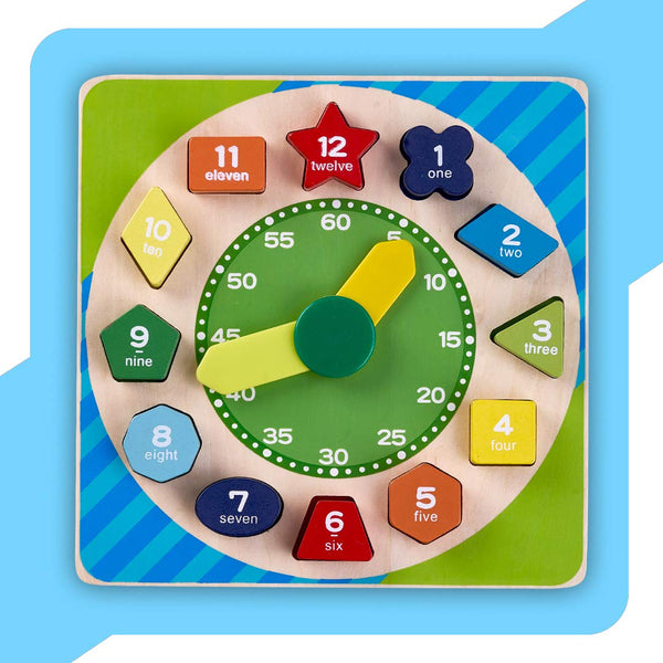 Baybee Wooden Clock to Learn Time, Shape & Color, Number and Shape Learning Educational Board for Kids