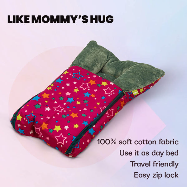 Baybee 3 in 1 Velvet Cotton Baby Bed Cum Carry Bed, Printed Baby Sleeping Bag-Baby Bed