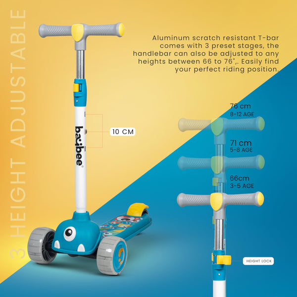 Baybee Maxi Kick Scooter for Kids, 3 Wheel Kids Scooter with 3 Height Adjustable Handle