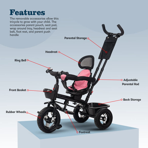 Baybee 3 in 1 Ditto Baby Tricycle for Kids with Rubber Wheels