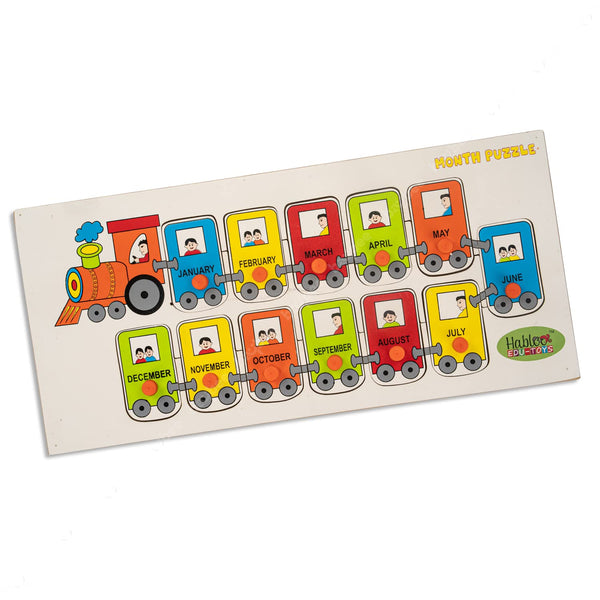 BAYBEE Toddlers Train Theme with Passenger & Months Name Educational Learning Knob Pegged Puzzle for Kids
