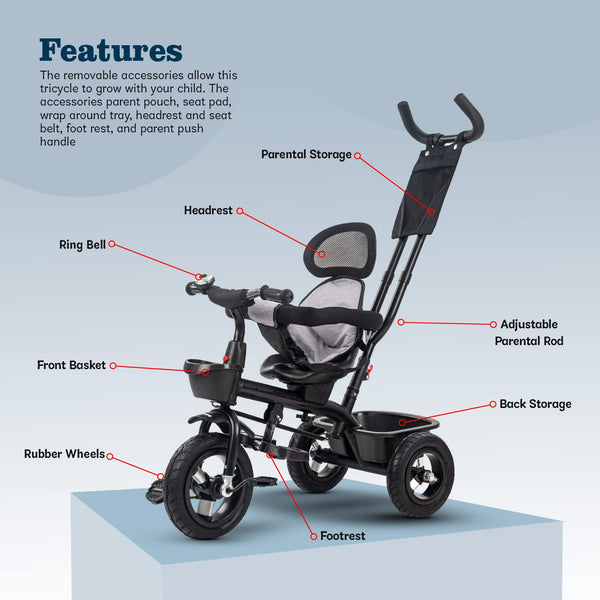 Baybee 3 in 1 Ditto Baby Tricycle for Kids with Rubber Wheels