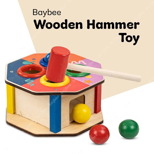 Baybee Wooden Hammer Ball Knock Pounding Bench with Box, Kids Toys Set, Learning Educational Hammer toy for Kids 3+ Years (Assorted)