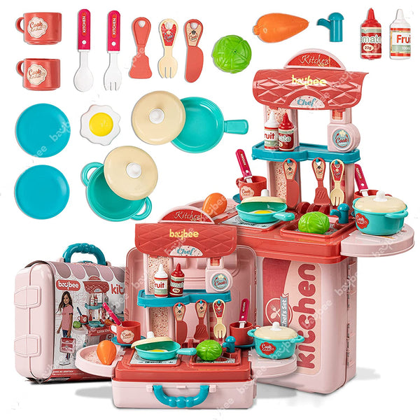 Baybee 3 in 1 Kitchen Set for Kids Portable Pretend Play Little Chef Plastic Toys