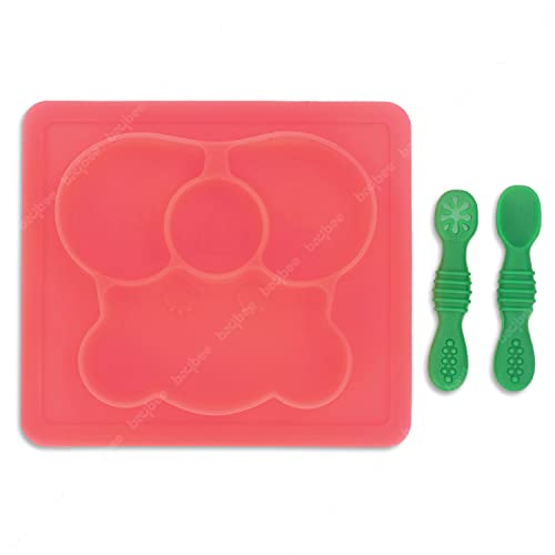 Baybee Square Shape Divided Silicone Plates for Baby with Spoon