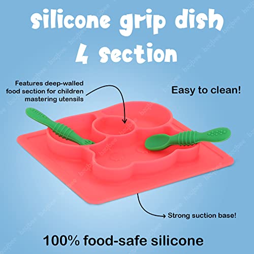 Baybee Square Shape Divided Silicone Plates for Baby with Spoon