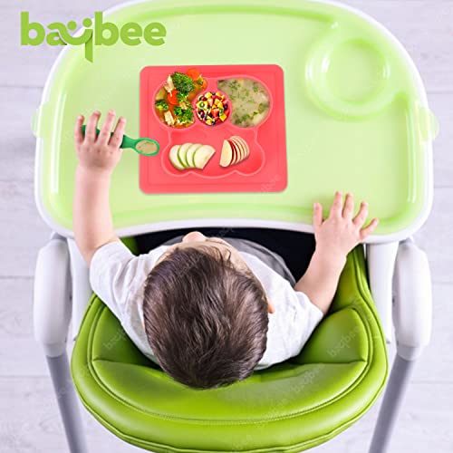 Baybee Square Shape Divided Silicone Plates for Baby with Spoon