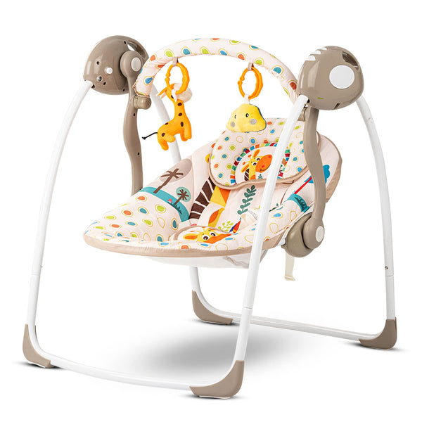 Baybee Amea Automatic Electric Baby Swing Cradle with 2 Position Recline, 6 Speed, Remote Control & 3 Point Safety Belt - Beige