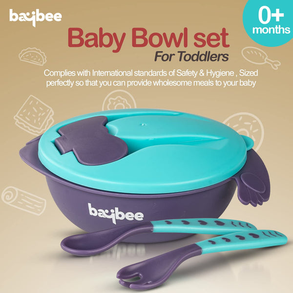 Baybee Baby Feeding Bowl with Lid, Suction Cup, Spoon & Fork Set for Baby