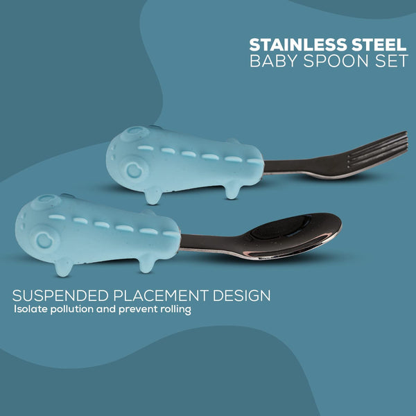 Baybee Stainless Steel Non Toxic BPA Free Training Baby Spoon Set for Baby Feeding