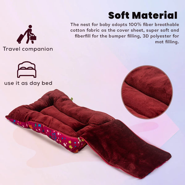 Baybee 3 in 1 Velvet Cotton Baby Bed Cum Carry Bed, Printed Baby Sleeping Bag-Baby Bed