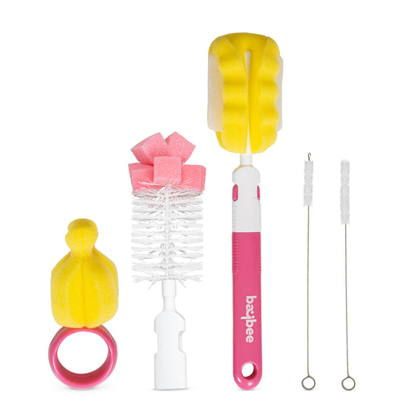 BAYBEE 4 in 1 Nylon Bristles Baby Feeding Bottles & Nipple Cleaning Brush Easy Grip