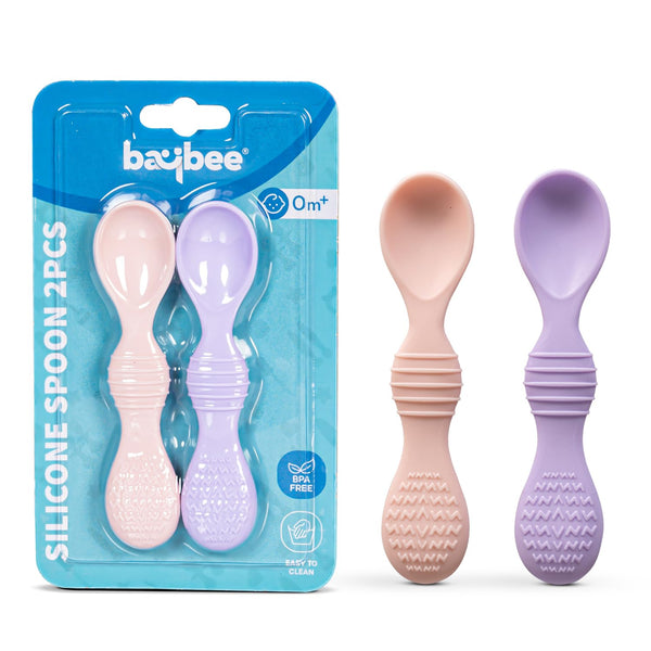 Baybee Silicone Baby Feeding Spoon Set Soft Infant Feeding Spoon- (Pack of 2)