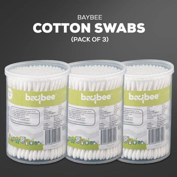 Baybee 300 Pcs Baby Cotton Swab Ear Buds Cleaner, Safe & Hygienic for Babies (Pack of 3)