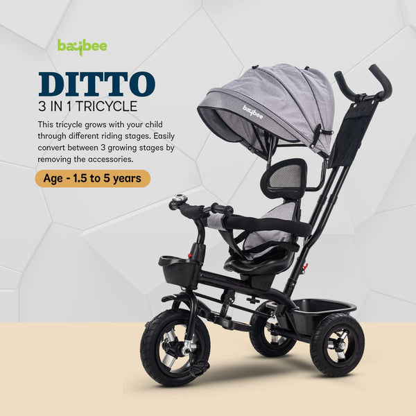 Baybee 3 in 1 Ditto Baby Tricycle for Kids with Rubber Wheels