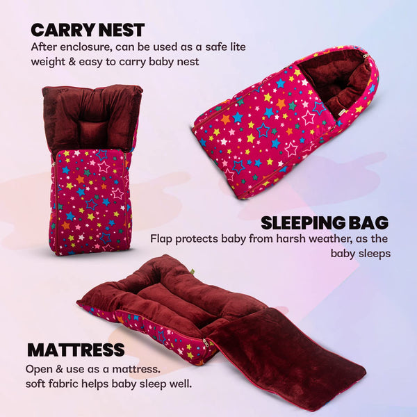 Baybee 3 in 1 Velvet Cotton Baby Bed Cum Carry Bed, Printed Baby Sleeping Bag-Baby Bed