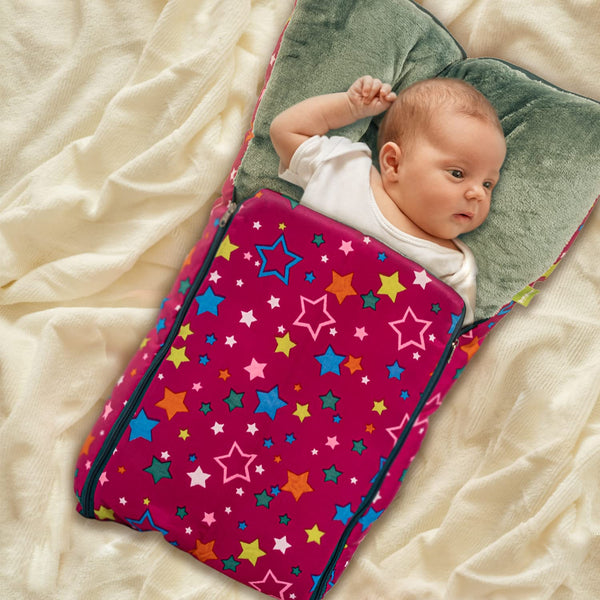 Baybee 3 in 1 Velvet Cotton Baby Bed Cum Carry Bed, Printed Baby Sleeping Bag-Baby Bed
