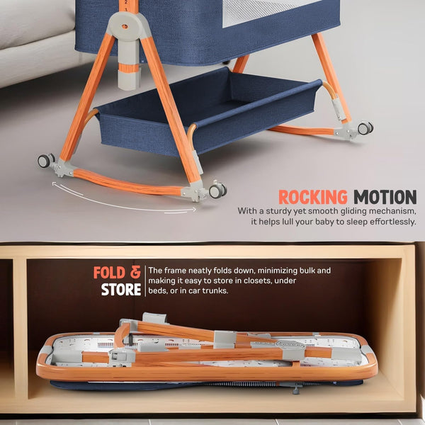 Baybee 3 in 1 Baby Bedside Crib Cradle with 6 Height Adjustments