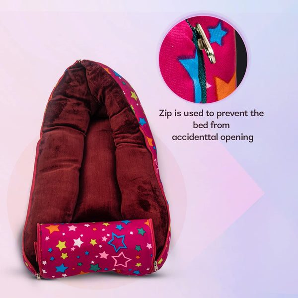 Baybee 3 in 1 Velvet Cotton Baby Bed Cum Carry Bed, Printed Baby Sleeping Bag-Baby Bed