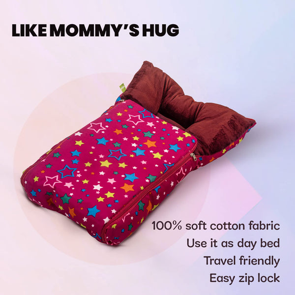 Baybee 3 in 1 Velvet Cotton Baby Bed Cum Carry Bed, Printed Baby Sleeping Bag-Baby Bed
