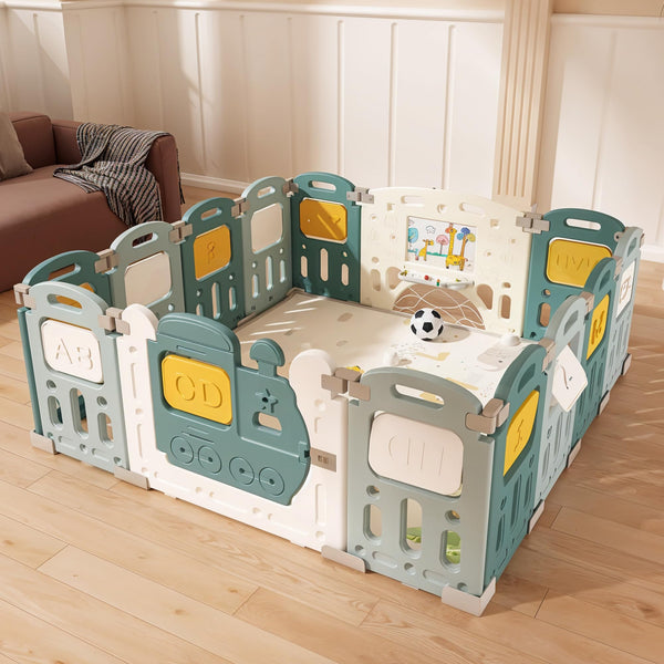Baybee Train Kids Playpen for Babies Foldable Baby Play Area Indoor Setup with Safety Lock (16 Panels)