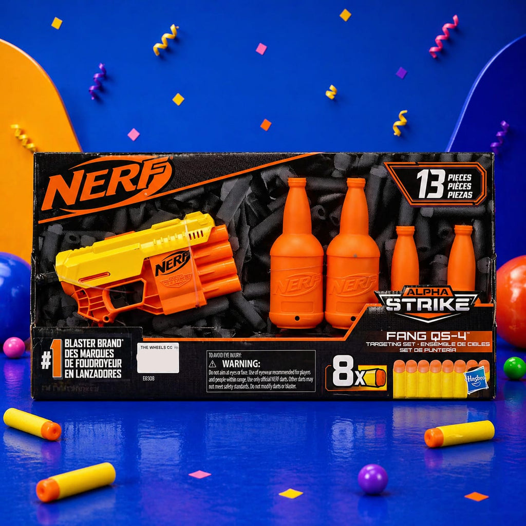 Nerf Alpha Strike Fang QS-4 Blaster, 4-Dart Blasting Fire 4 Darts In A Row, 10 Official Nerf Elite Darts Easy Load-Prime-Fire | hasbro | sams toy for Kids
